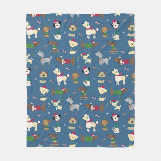 Kerstfeestdag - Dog Fun Festive Pattern Doggies Fleece Deken (Voorkant)