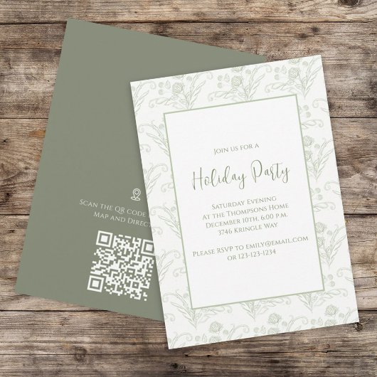 Kerstfeestdag Elegant Greenery QR Code Map Kaart