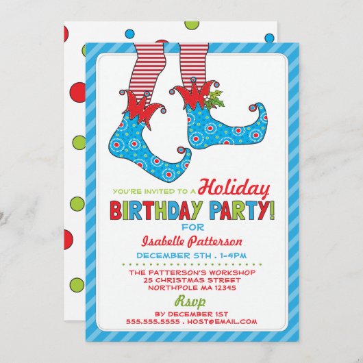 Kerstfeestdag Elf Birthday - uitnodiging (Voorkant / Achterkant)