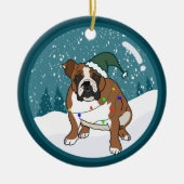 Kerstfeestdag Engelse bulledog Keramisch Ornament (Voorkant)