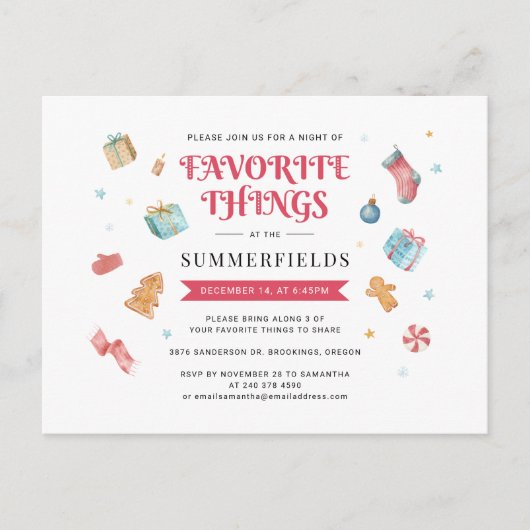 kerstfeestdag favoriete dingen cadeaufeest uitnodiging briefkaart (Voorkant)