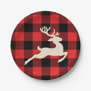 Kerstfeestdag feestdag feestdag roodzwart Gingham Papieren Bordje