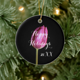 Kerstfeestdag Floral Tulips Pink 2019 Keramisch Ornament