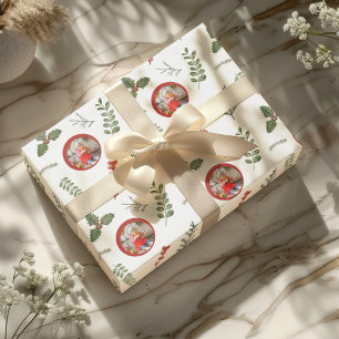 Kerstfeestdag Foto met Waterverf Greenery Cadeaupapier
