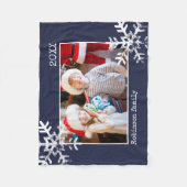 Kerstfeestdag Foto Snowflake Navy Blue Fleece Deken (Voorkant)