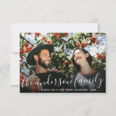 Kerstfeestdag foto van white Script Family Name Kaart (Voorkant)