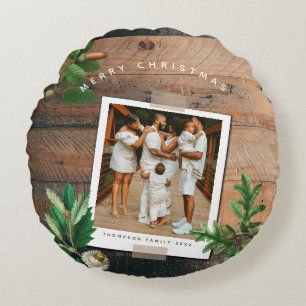  kerstfeestdag foto van Wood Acorn Rond Kussen