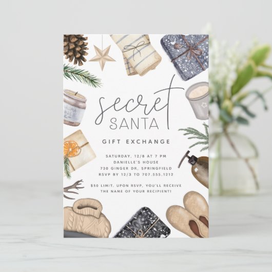 Kerstfeestdag geheim kerstcadeau-uitwisseling kaart (Staand voorkant)