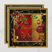 Kerstfeestdag Gold Red Xmas Glitter Kaart (Voorkant / Achterkant)