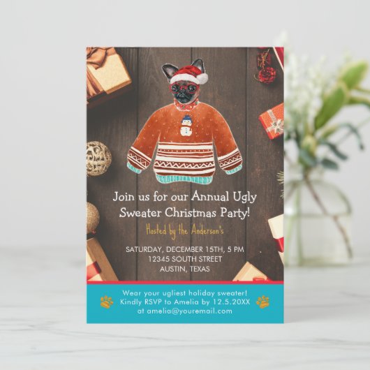 Kerstfeestdag Griffon Dog Ugly Sweater Party Kaart (Staand voorkant)