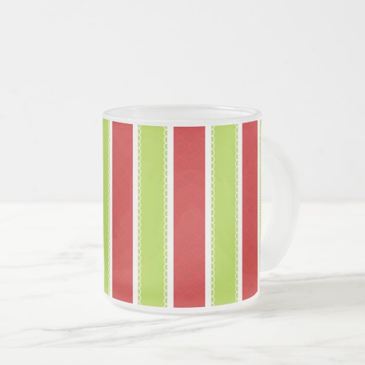 Kerstfeestdag - Groen en Rode Stripes Patroon Matglas Koffiemok (Voorkant rechts)