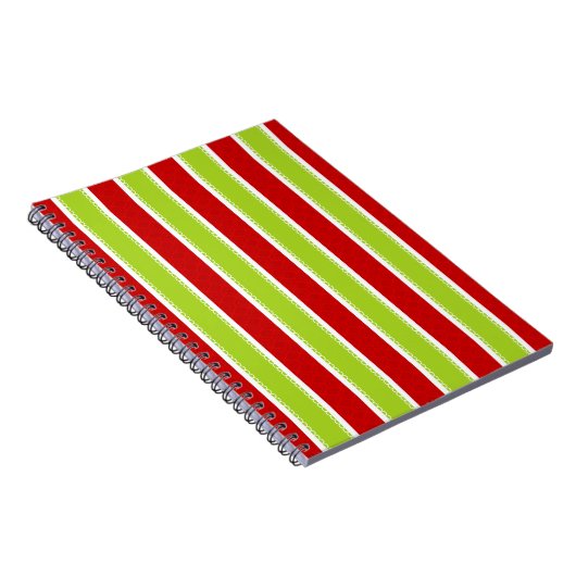 Kerstfeestdag - Groen en Rode Stripes Patroon Notitieboek (Rechterzijde)