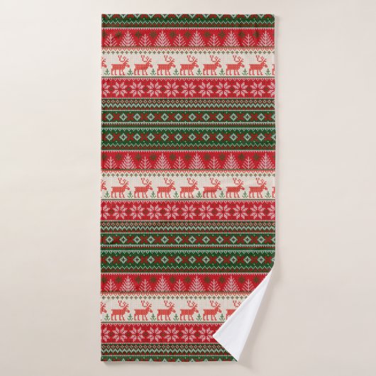 Kerstfeestdag groen rood badhanddoek (Badhanddoek)