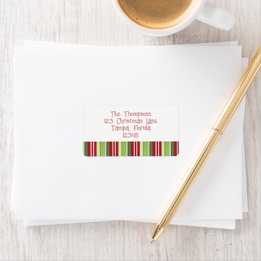 Kerstfeestdag groen rood gestreept flinksklauw etiket (Insitu)