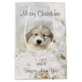 Kerstfeestdag Grote Pyreneeën Pup Waterverf Medium Cadeauzakje (Voorkant)