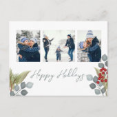 Kerstfeestdag Holly Berries Greenery 3 Foto Feestdagenkaart (Voorkant)