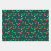 Kerstfeestdag Holly Berry Mistletoe Pattern Inpakpapier Vel (Voorkant)
