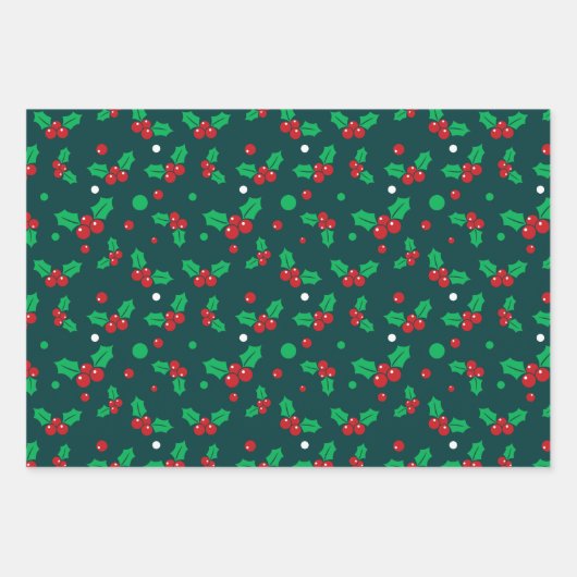 Kerstfeestdag Holly Berry Mistletoe Pattern Inpakpapier Vel (Voorkant)
