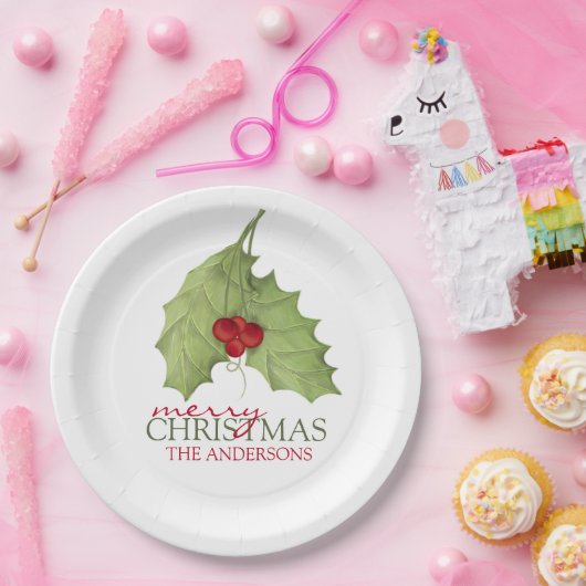 kerstfeestdag Holly Botanical Greenery Papieren Bordje (Feest)