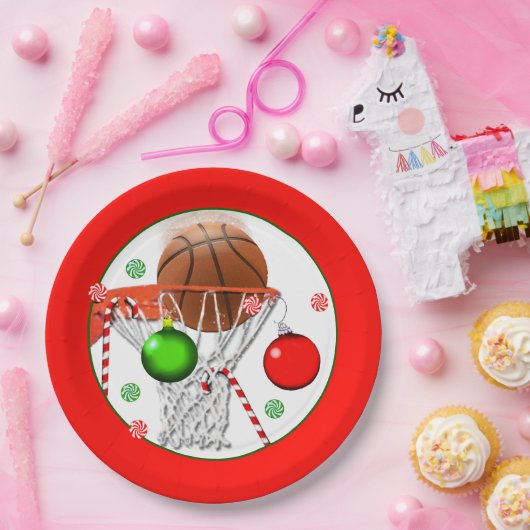 Kerstfeestdag in Basketball Papieren Bordje (Feest)