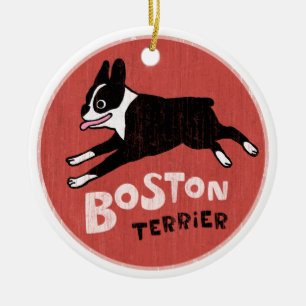 kerstfeestdag in Boston Terrier Dog Keramisch Ornament