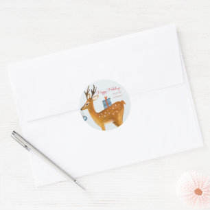 Kerstfeestdag in Cute Reindeer Woodland Ronde Sticker