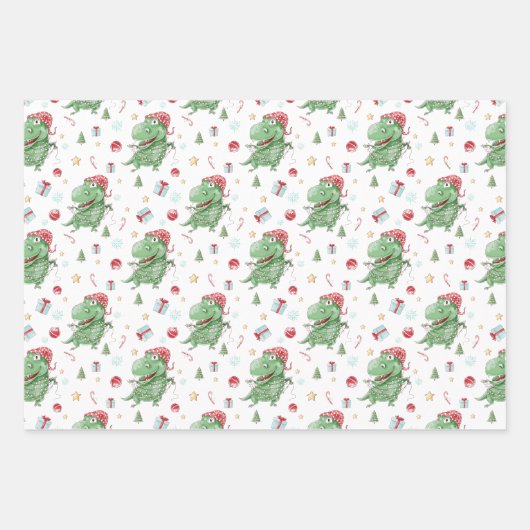 Kerstfeestdag in de T-Rex-feestdag Inpakpapier Vel (Voorkant)