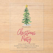 kerstfeestdag in de waterverf Pine Tree Acryl Uitnodigingen (Voorkant)