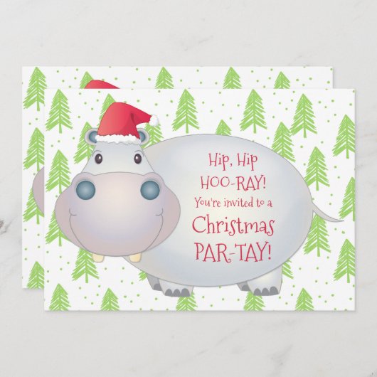 Kerstfeestdag in het Kind Hippo Hippopotamus Kaart (Voorkant / Achterkant)