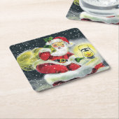 kerstfeestdag in het vizier  vierkante kartonnen onderzetter (Schuin)