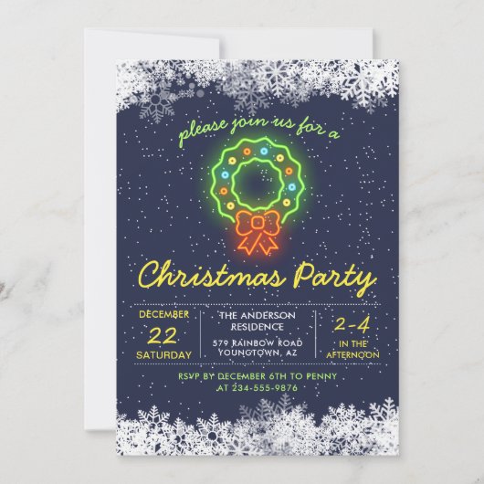 Kerstfeestdag in Navy Blue Neon Snowflake Kaart (Voorkant)