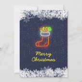 Kerstfeestdag in Navy Blue Neon Snowflake Kaart (Achterkant)