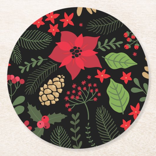 Kerstfeestdag in Poinsettia Ronde Kartonnen Onderzetter (Voorkant)
