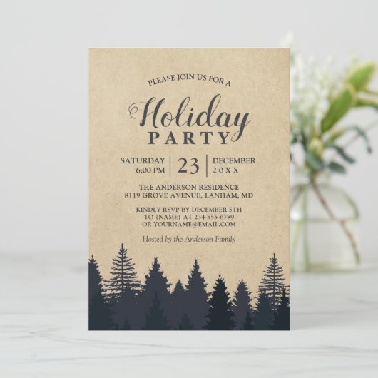 Kerstfeestdag in Rustige Pine Tree Kraft Kaart (Staand voorkant)