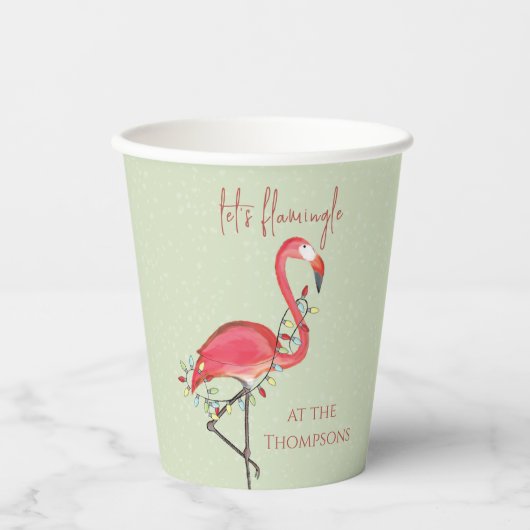 Kerstfeestdag licht roze witte flamingo papieren bekers (Voorkant)