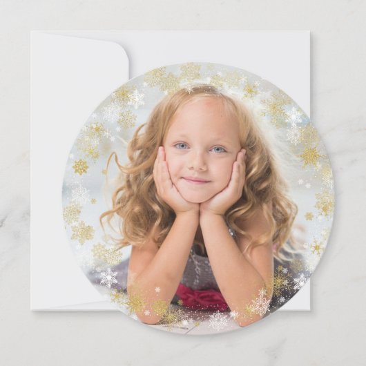 Kerstfeestdag - Lijst met witte en goudsneeuwvlokk Feestdagenkaart (Voorkant)