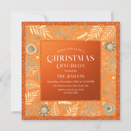 Kerstfeestdag Luncheon Glitter Winter Floral I Kaart (Voorkant)