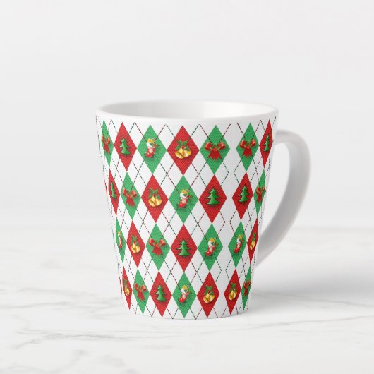 Kerstfeestdag met argyle Pattern Retro Latte Mok (Rechterhoek)