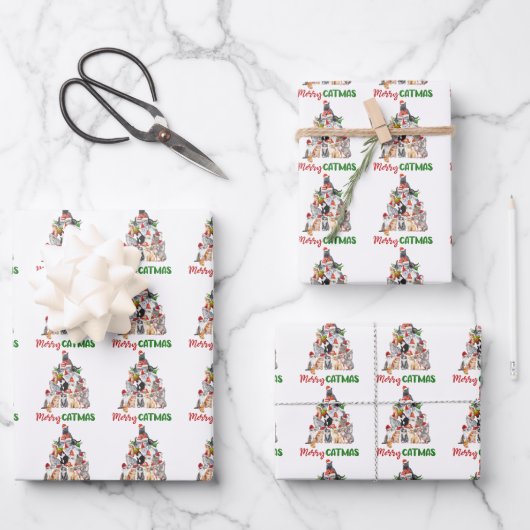 kerstfeestdag met kat kerstboomkat met kerstmis inpakpapier vel (Voorkant)