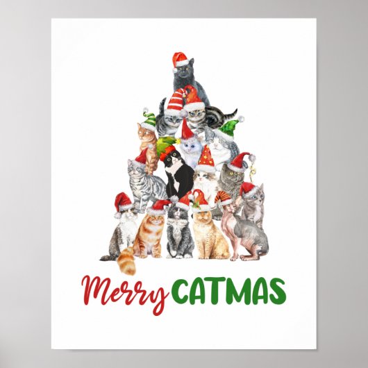 kerstfeestdag met kat kerstboomkat met kerstmis poster (Voorkant)
