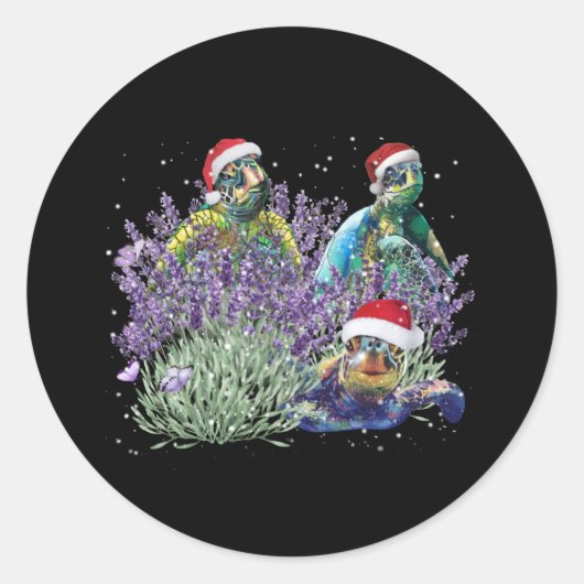 Kerstfeestdag met kerstfeestdag in Turtle Lavender Ronde Sticker (Voorkant)
