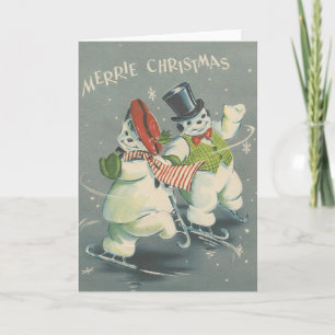 kerstfeestdag met sneeuwman Couple Feestdagen Kaart