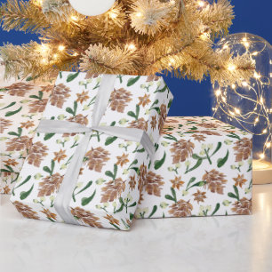 kerstfeestdag met Waterverf Pine Cones Branch Holi Cadeaupapier