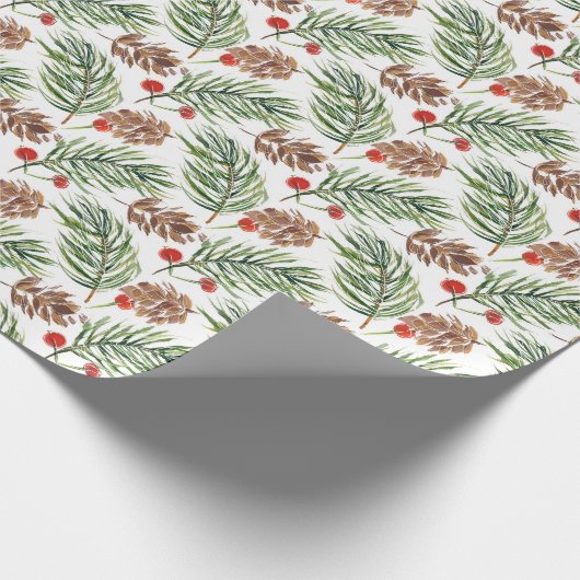 kerstfeestdag met Waterverf Pine Cones Branch Holi Cadeaupapier (Hoek)