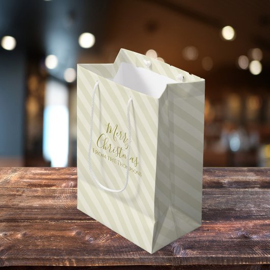 Kerstfeestdag Modern minimalistische gouden strepe Medium Cadeauzakje