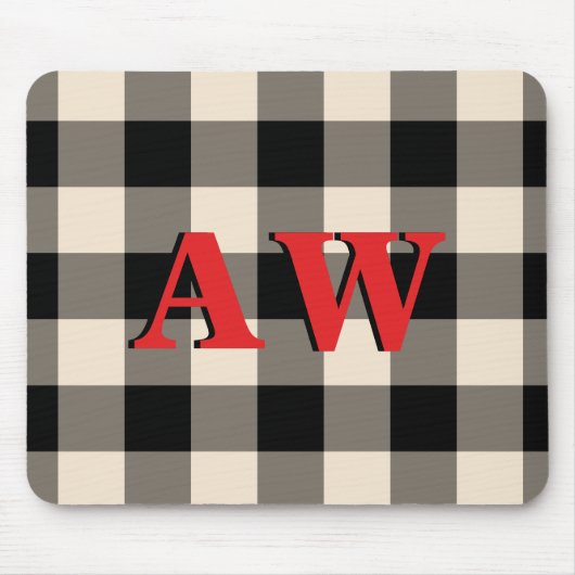 kerstfeestdag monogram Red Ivory Black Gingham Muismat (Voorkant)