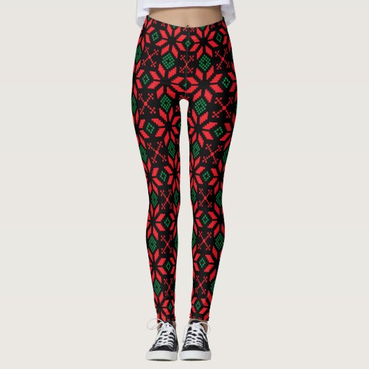 Kerstfeestdag Nordic Winter Snowflake Knit Leggings (Voorkant)