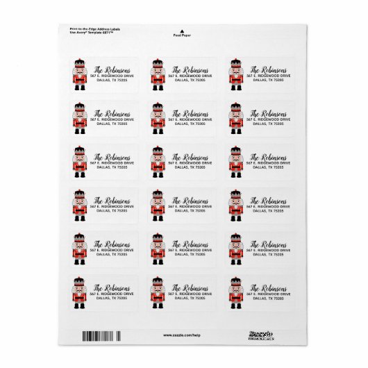 kerstfeestdag Nutcracker Return Address Label (Full Sheet)