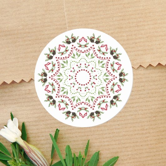 Kerstfeestdag Pinecones Mandala Pine Branches Ronde Sticker