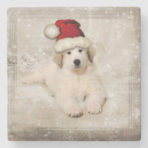 Kerstfeestdag - Pyr Puppy Santa Hat Stenen Onderzetter